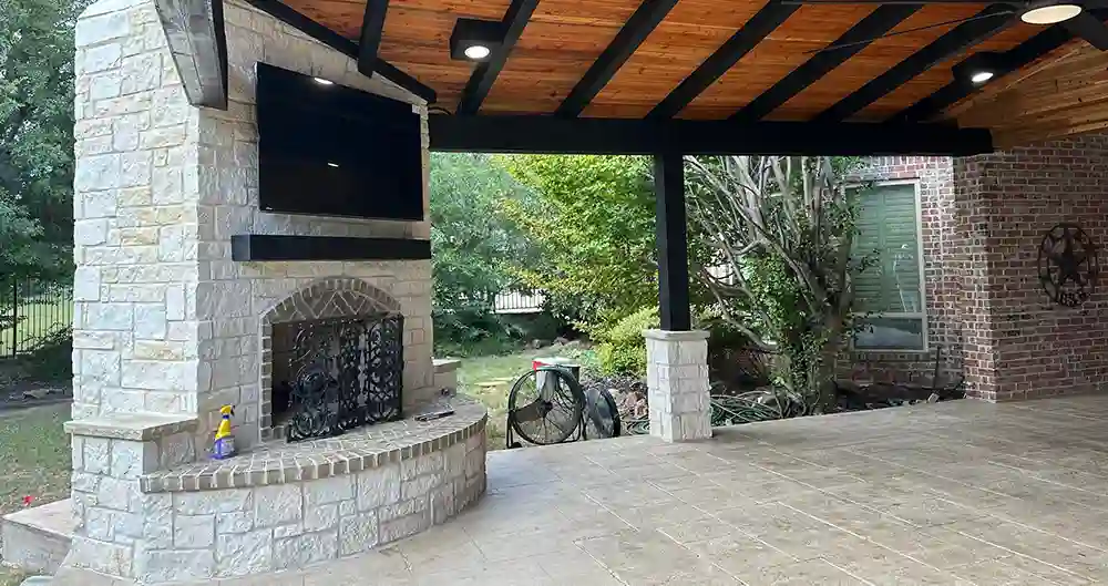 Exterior fireplace from BLC Construction in Prosper Texas, 75078